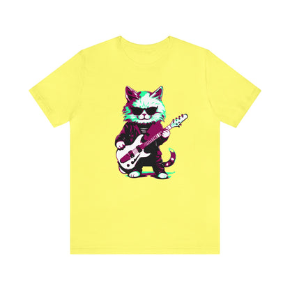 Cat playing the guitar wearing sunglasses T-shirt, music T-shirt